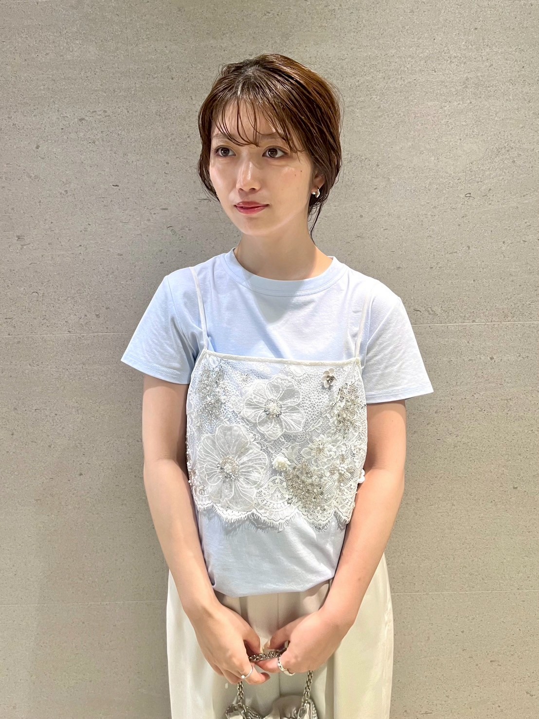 L.B CANDY STOCK]リメイクビスチェレイヤードカットソー(Tシャツ