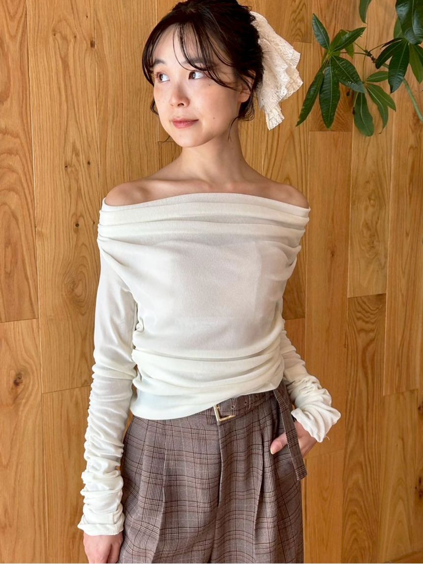 フロッキーベロアドレープトップス(Tシャツ・カットソー)｜トップス