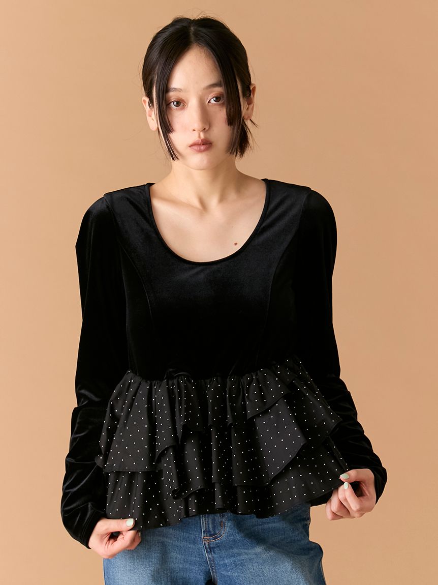 ベロアペプラムフリルトップス(Tシャツ・カットソー)｜トップス｜LILY