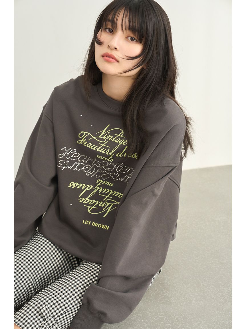hearts2hearts Lily Brown ビジュースウェット グレー LILY BROWN×Hearts2Hearts】コラボレーションビジューロゴスウェット