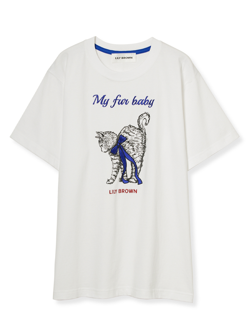 ♡リリー♡♡♡ オフィシャル・MASHSTORE限定】リボン刺繍キャットTシャツ(Tシャツ