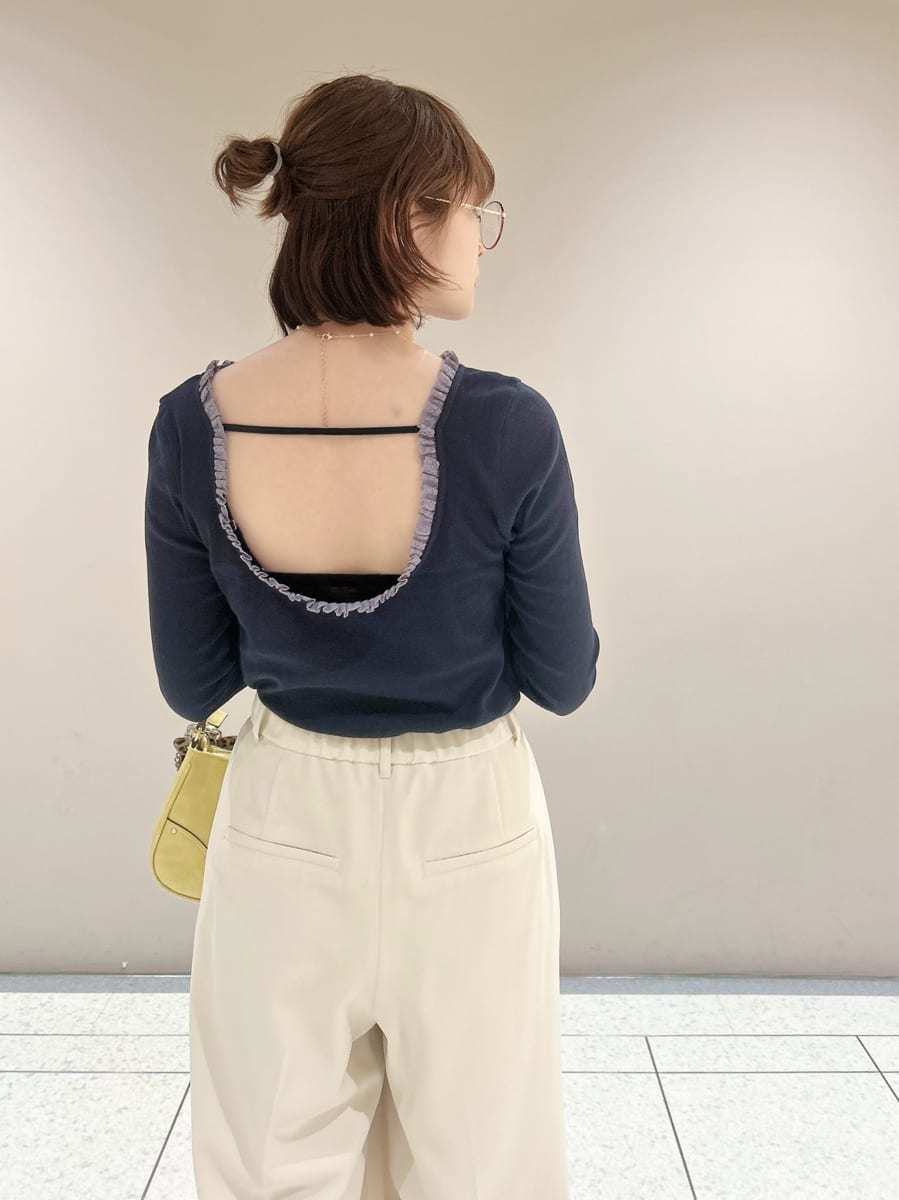バックオープンヘンリーネックカットトップス(Tシャツ・カットソー