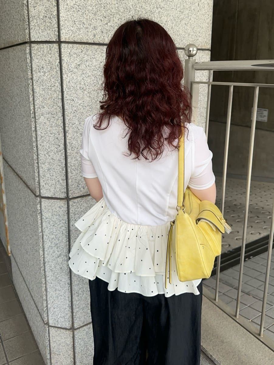 ベロアペプラムフリルトップス （WHT） ベロアペプラムフリルトップス(Tシャツ・カットソー)｜トップス｜LILY