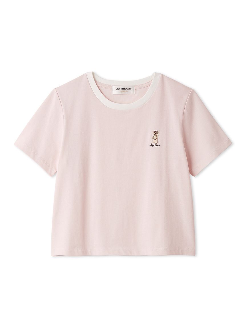 リリーブラウン、異素材Tシャツ❤️ブラック❤️ オフィシャル・MASHSTORE限定】リボン刺繍キャットTシャツ(Tシャツ