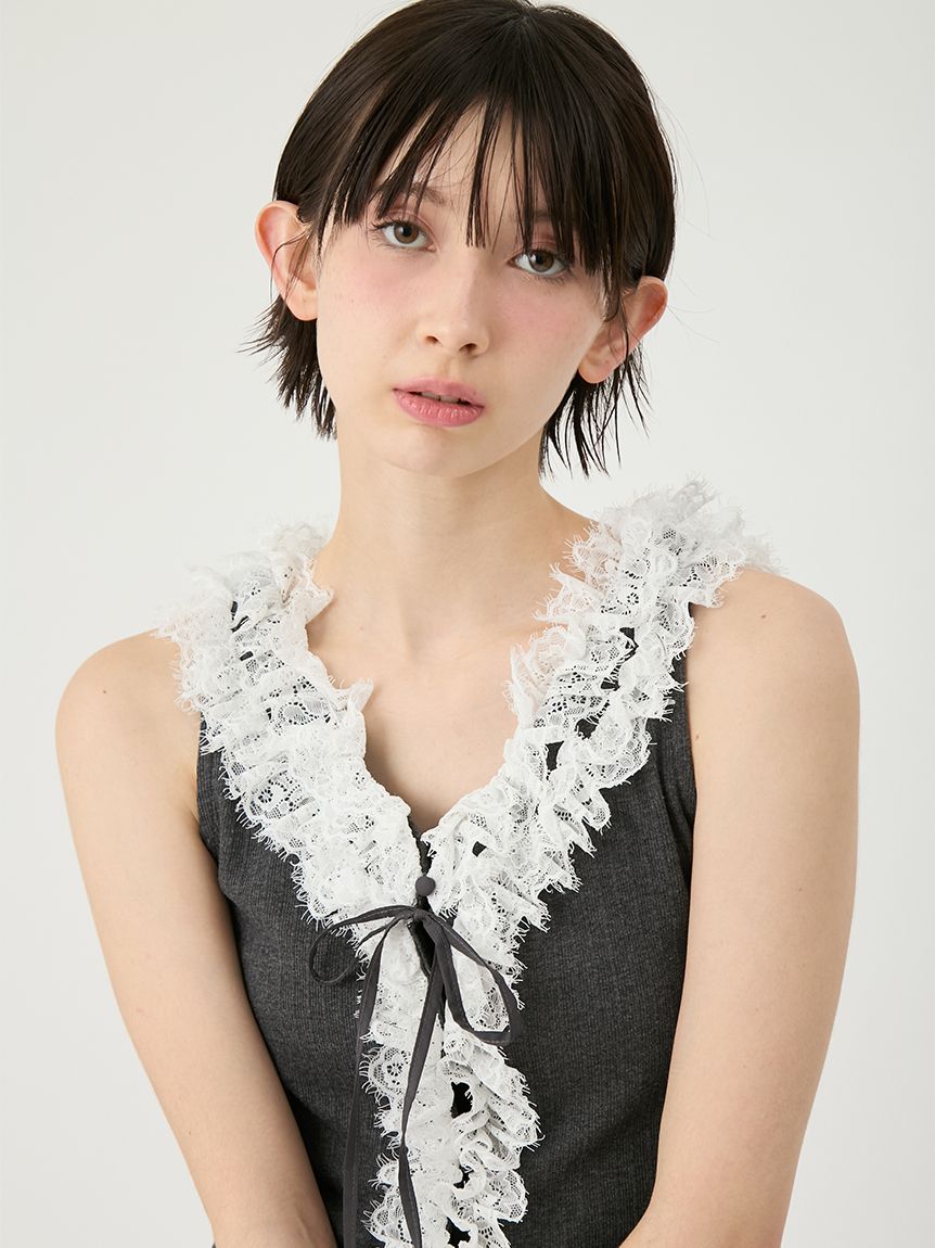 タグ付き♡GOLDS♡肩紐ビジュー♡ふりふりラッフルフリル♡レースキャミトップス ラッフルフリルレースボレロ | Remind me and forever(リマインドミー