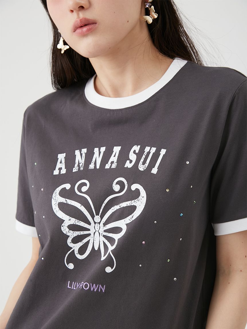 LILY BROWN×ANNA SUI】バタフライリンガーストーンTシャツ(Tシャツ