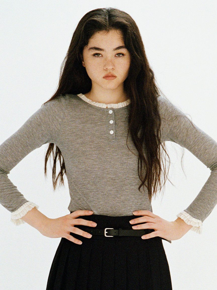 バックオープンヘンリーネックカットトップス(Tシャツ・カットソー