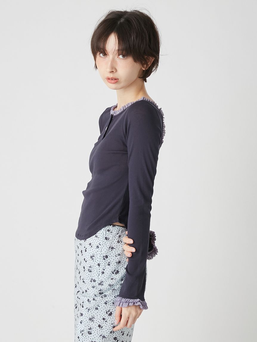 バックオープンヘンリーネックカットトップス(Tシャツ・カットソー