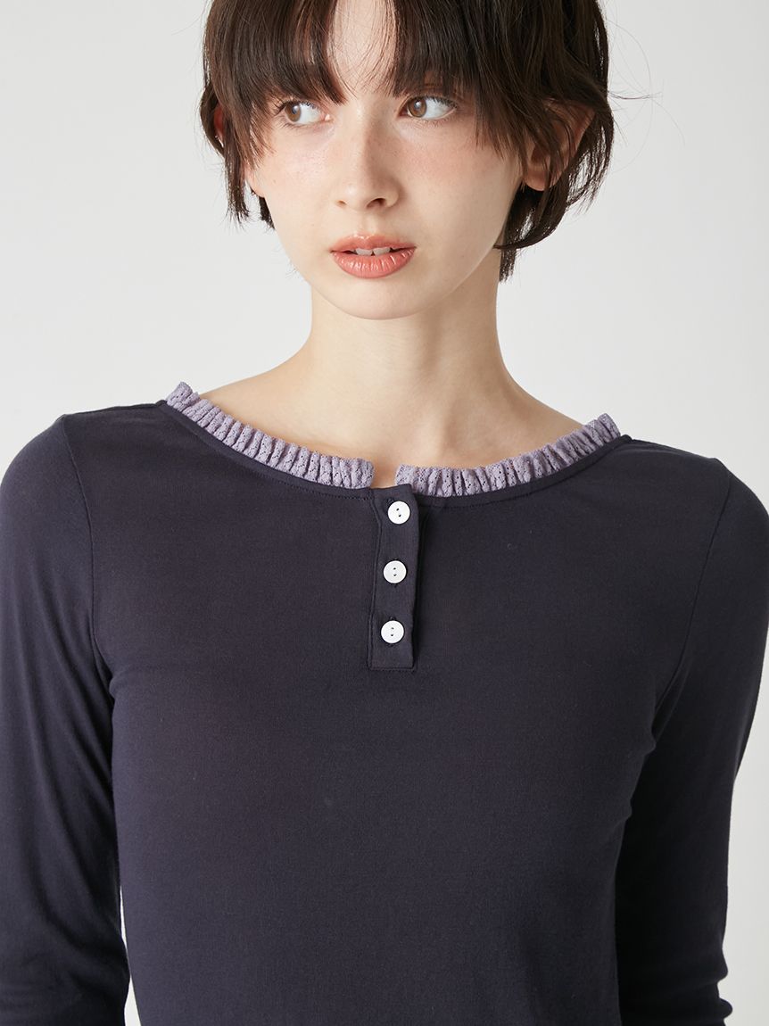 バックオープンヘンリーネックカットトップス(Tシャツ・カットソー