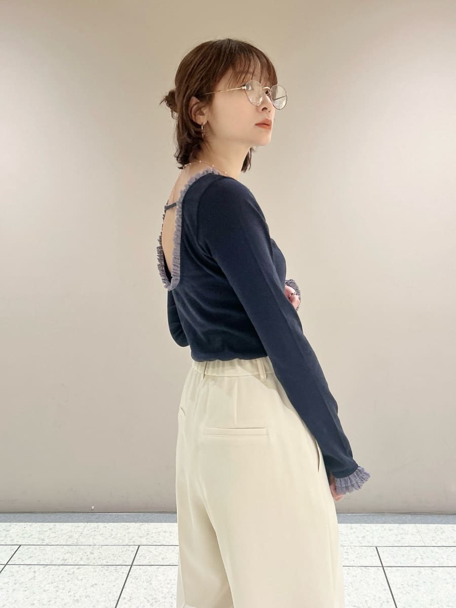 バックオープンヘンリーネックカットトップス(Tシャツ・カットソー