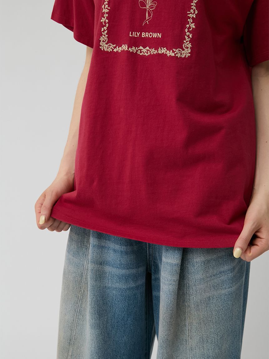 エンブロイダリープリントTシャツ(Tシャツ・カットソー)｜トップス