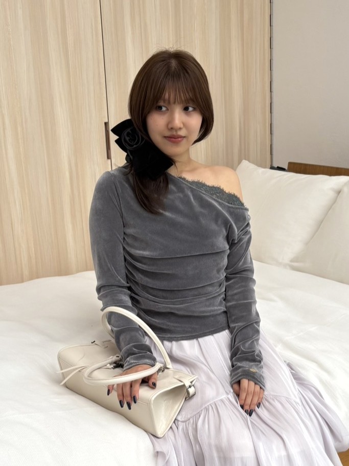 raspberrypie トップス レースコンビフロッキードレープトップス(Tシャツ・カットソー)｜TOPS