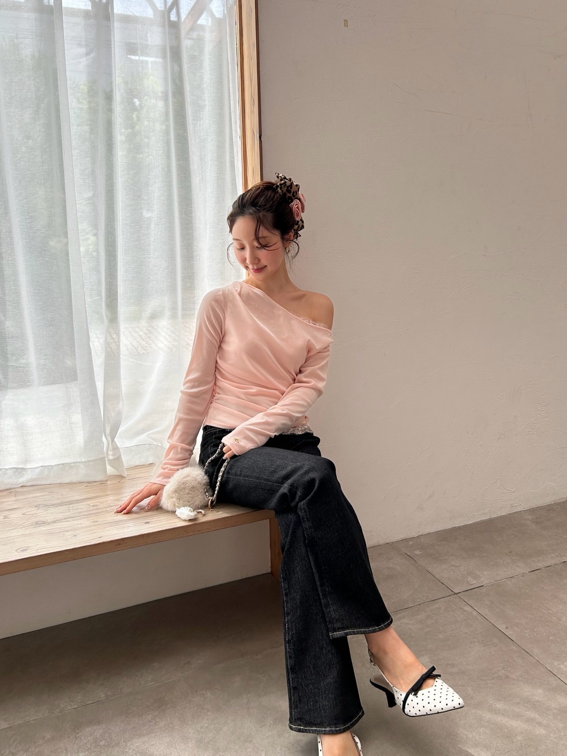 レースコンビフロッキードレープトップス(Tシャツ・カットソー)｜TOPS