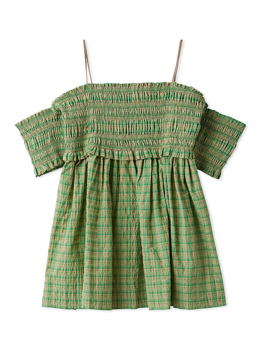 新品未使用LILY BROWN 3wayシャーリングペプラムトップス　グリーン 3wayシャーリングペプラムトップス(Tシャツ・カットソー