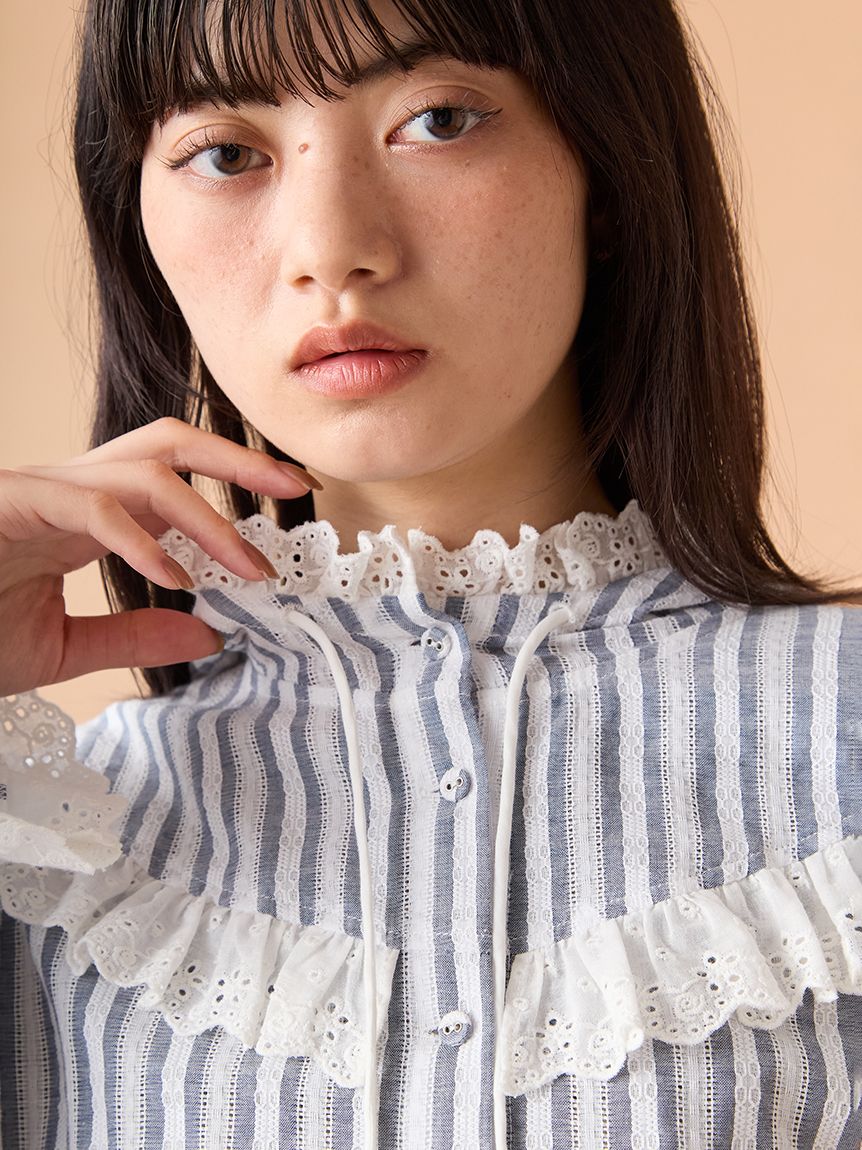 フーディーコットンレースブラウス(シャツ・ブラウス)｜トップス｜LILY