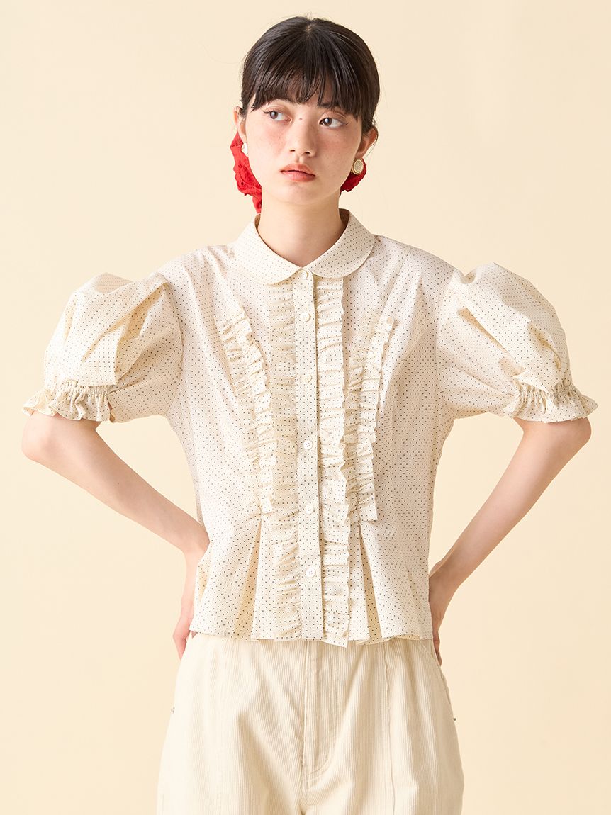新品LILY BROWN（リリー ブラウン）フリルレースアップブラウス ドット フリルレースアップブラウス(シャツ・ブラウス)｜トップス｜LILY BROWN