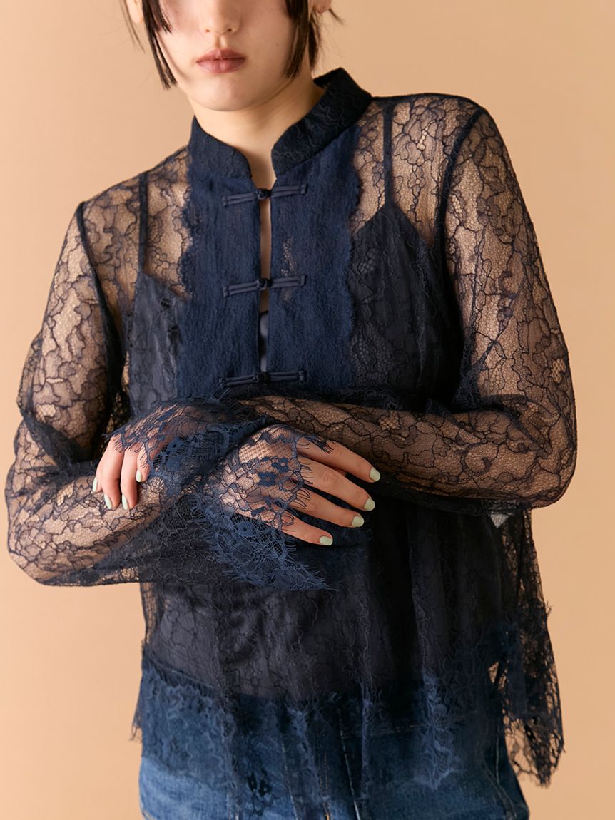 tricot レースチャイナシャツ Didot.showroom ブラウス シャツ 「DIDOT.」クロップレースチャイナ