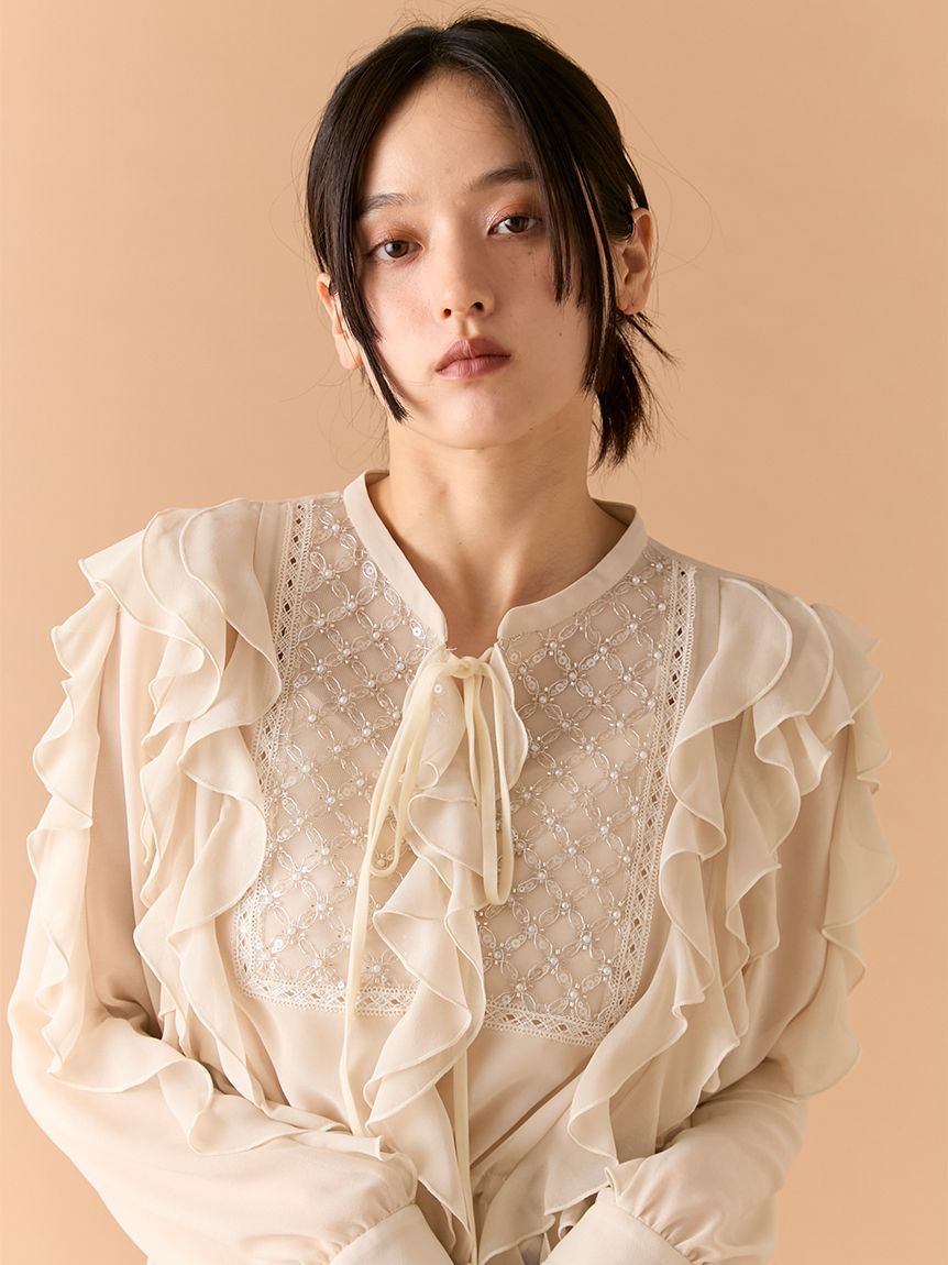 L.B CANDY STOCK]ビジューフリルブラウス(シャツ・ブラウス)｜トップス