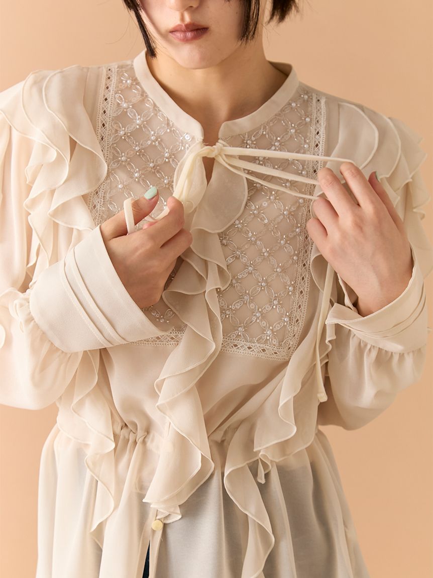 L.B CANDY STOCK]ビジューフリルブラウス(シャツ・ブラウス)｜トップス