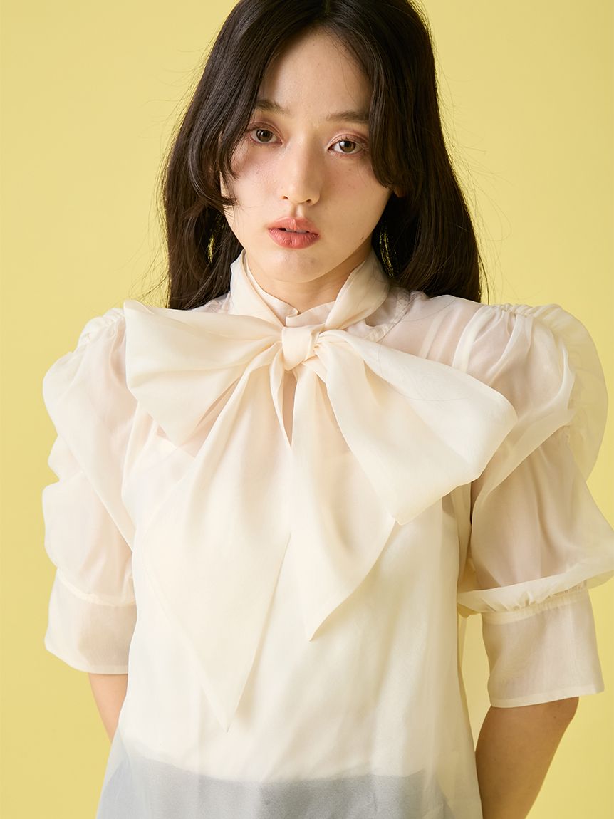 LILY BROWN オーガンザラッフルフリルボウブラウス LILY BROWN（リリーブラウン）の「オーガンザラッフルフリルボウ