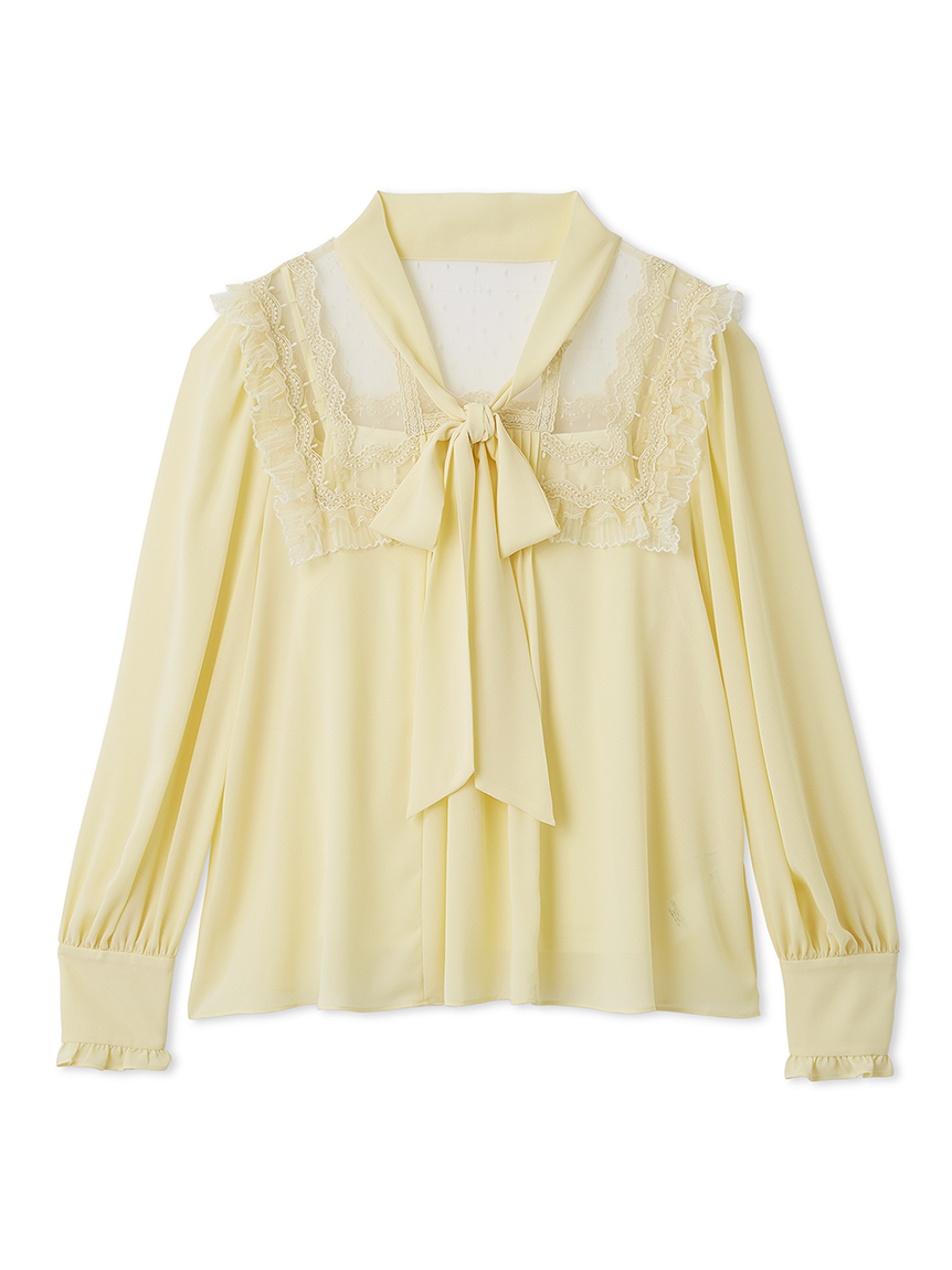 古着 美品 Lily Brown リリーブラウン 24SS 長袖 リボンタイ ブラウス F アイボリー LWFB244125 レディース ヴィンテージライクボウタイブラウス(シャツ・ブラウス)｜トップス