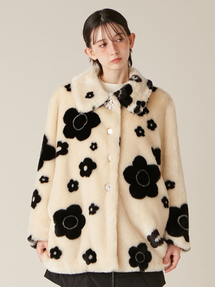 LILY BROWN×MARY QUANT】デイジービジュー釦ファーコート