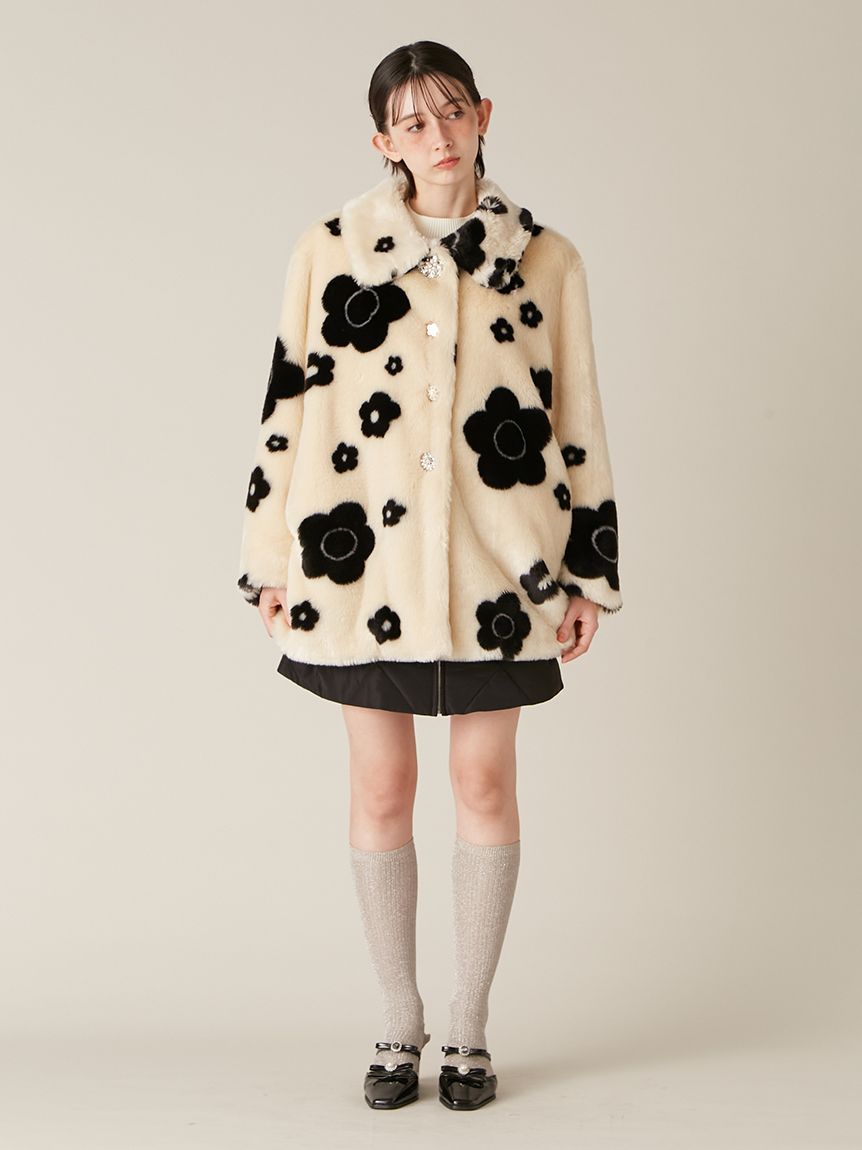 LILY BROWN×MARY QUANT】デイジービジュー釦ファーコート