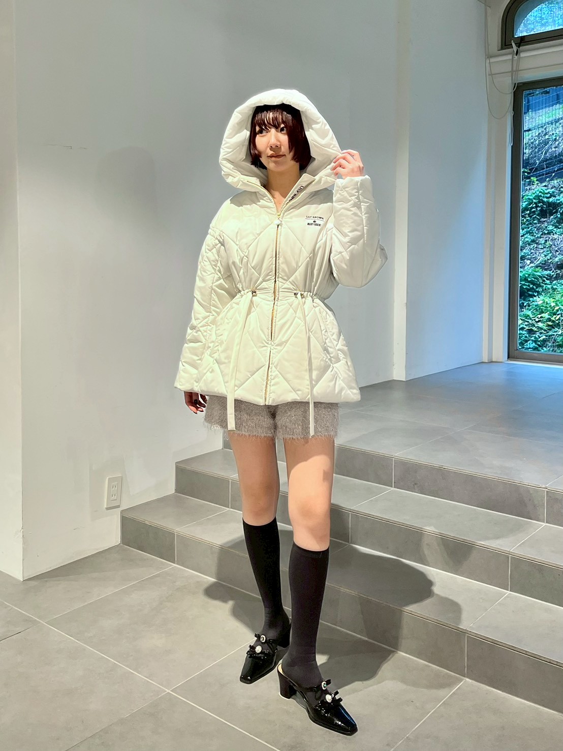 美品★ダウンタウンCD9枚セット★GOBU-GOBU等★送料込み セール】フード付きミドルフェイクダウンコート（その他アウター