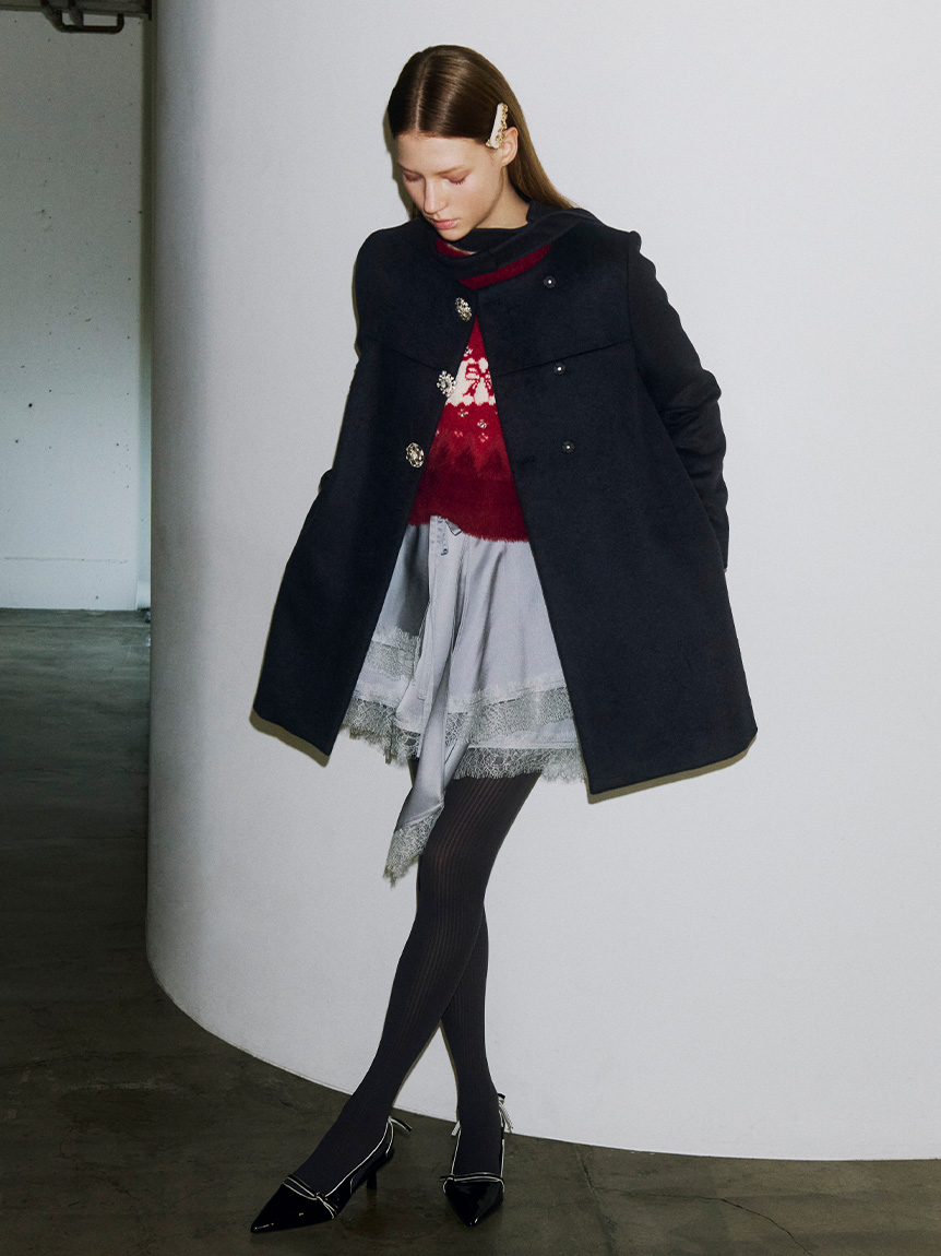 WEB限定カラー】[L.B CANDY STOCK]Aラインビジューリボンコート(コート