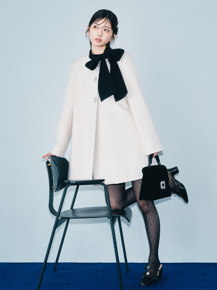 WEB限定カラー】[L.B CANDY STOCK]Aラインビジューリボンコート(コート