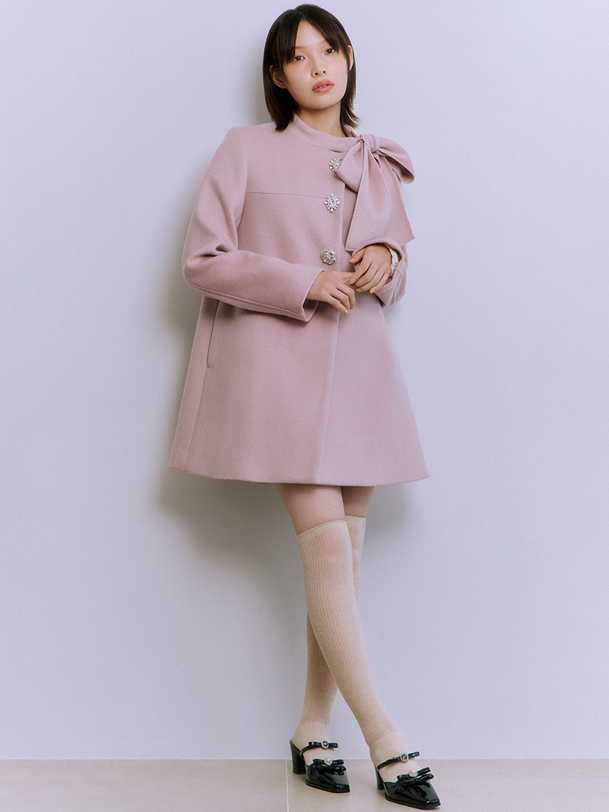 WEB限定カラー】[L.B CANDY STOCK]Aラインビジューリボンコート