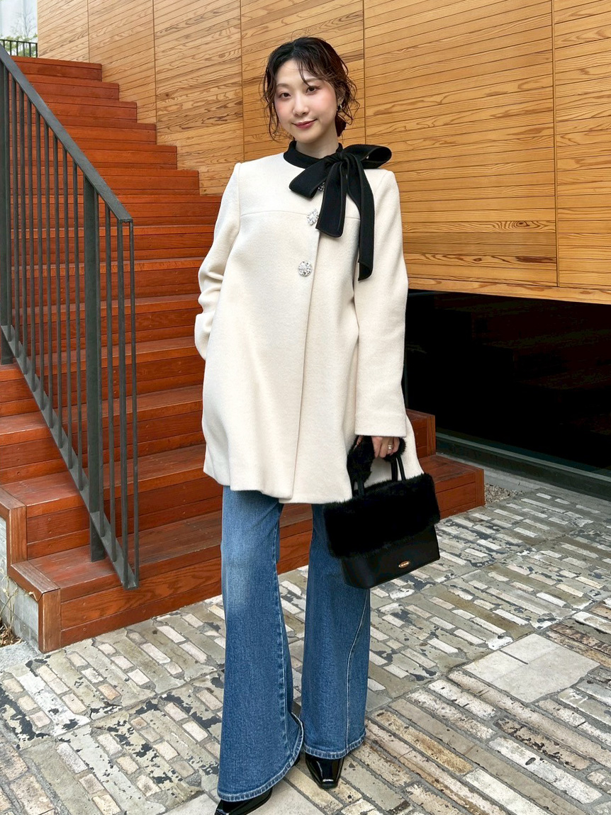 [L.B CANDY STOCK]Ａラインビジューリボンコート 黒 WEB限定カラー】[L.B CANDY STOCK]Aラインビジューリボンコート