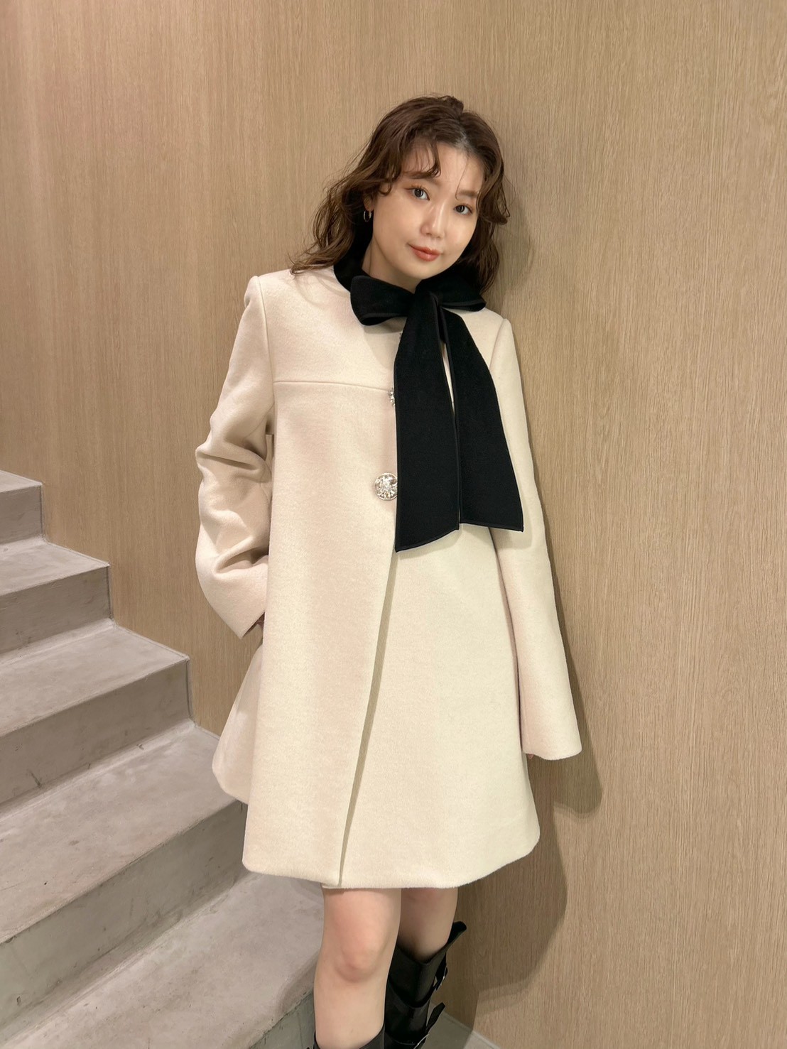 WEB限定カラー】[L.B CANDY STOCK]Aラインビジューリボンコート