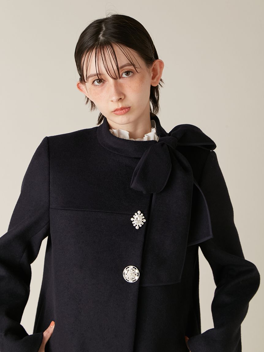 リリーブラウン Ａラインビジューリボンコート　ブラック　サイズ1 WEB限定カラー】[L.B CANDY STOCK]Aラインビジューリボンコート