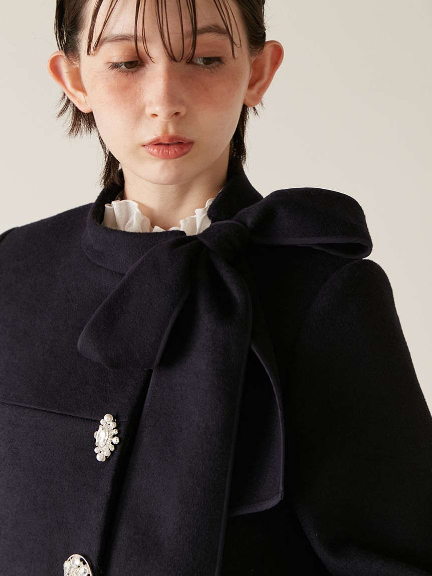 WEB限定カラー】[L.B CANDY STOCK]Aラインビジューリボンコート