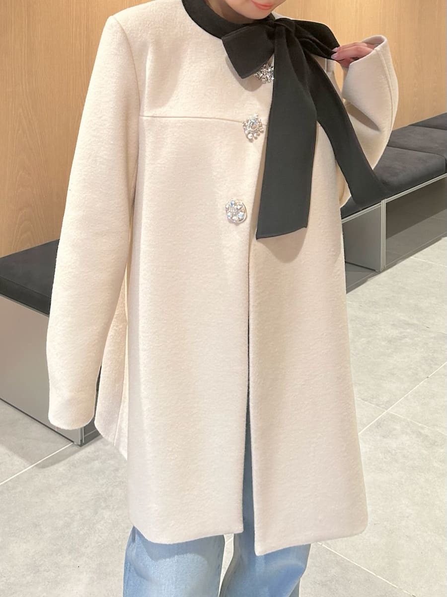 リリーブラウン Ａラインビジューリボンコート　ブラック　サイズ1 LILY BROWN (12%OFF) Lily Brown / リリーブラウンAライン