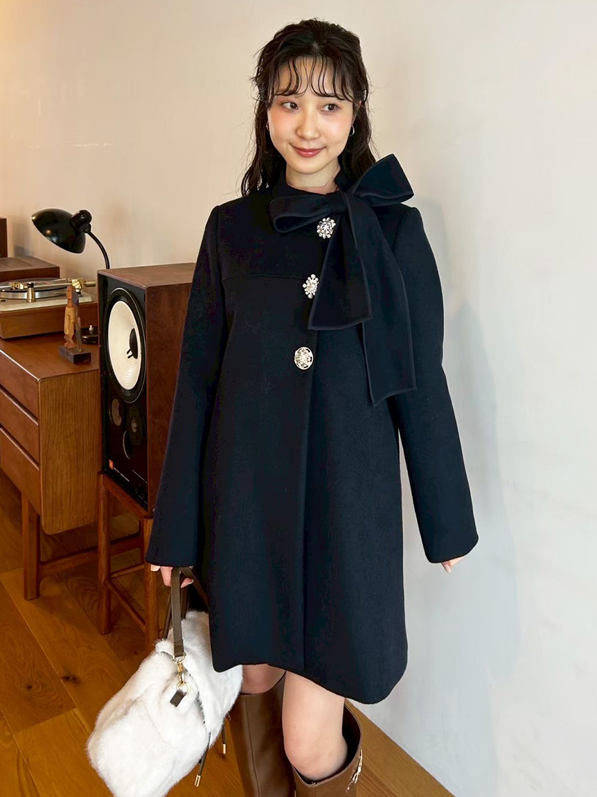 WEB限定カラー】[L.B CANDY STOCK]Aラインビジューリボンコート