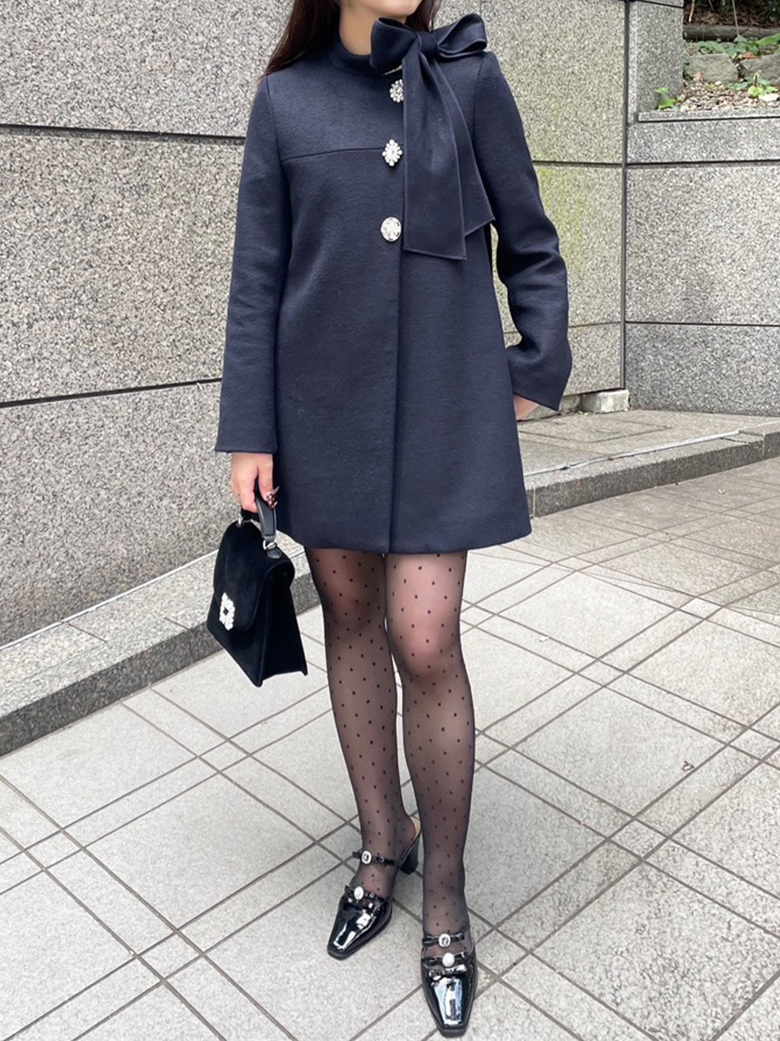 WEB限定カラー】[L.B CANDY STOCK]Aラインビジューリボンコート