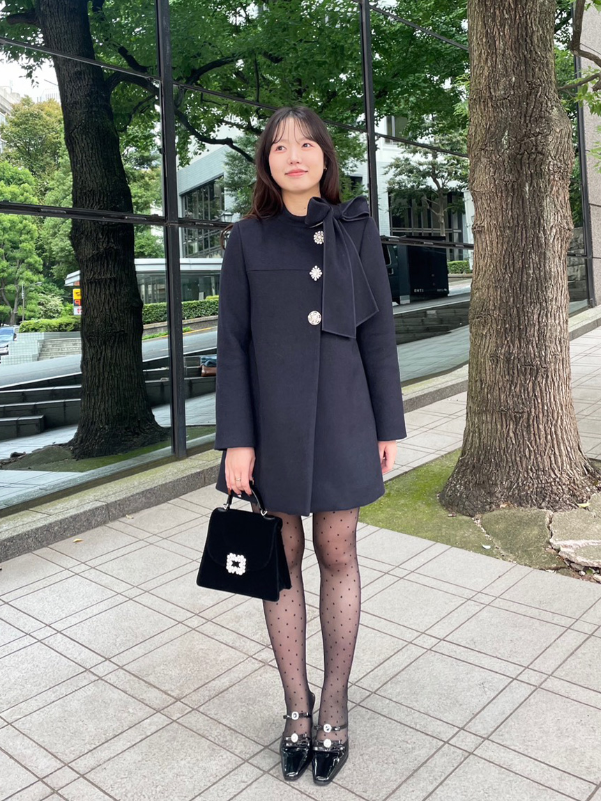 [L.B CANDY STOCK]Ａラインビジューリボンコート 黒 WEB限定カラー】[L.B CANDY STOCK]Aラインビジューリボンコート