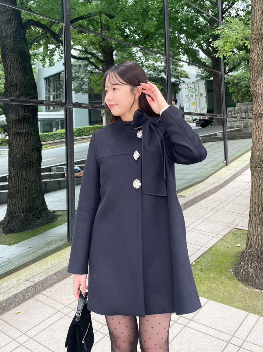 WEB限定カラー】[L.B CANDY STOCK]Aラインビジューリボンコート(コート