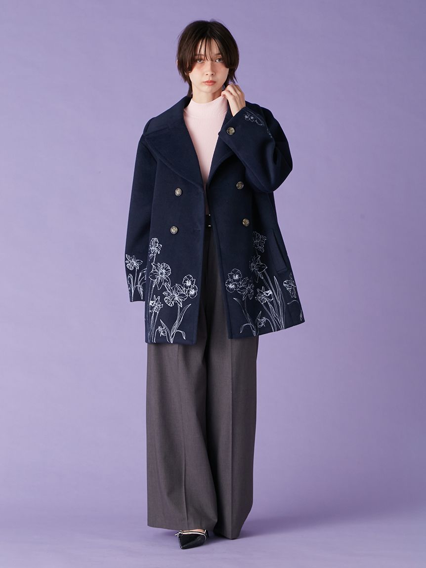 美品　LILY BROWN エンブロイダリーコクーンコート ブルー　2025年 美品 LILY BROWN エンブロイダリーコクーンコート ブルー 2025年