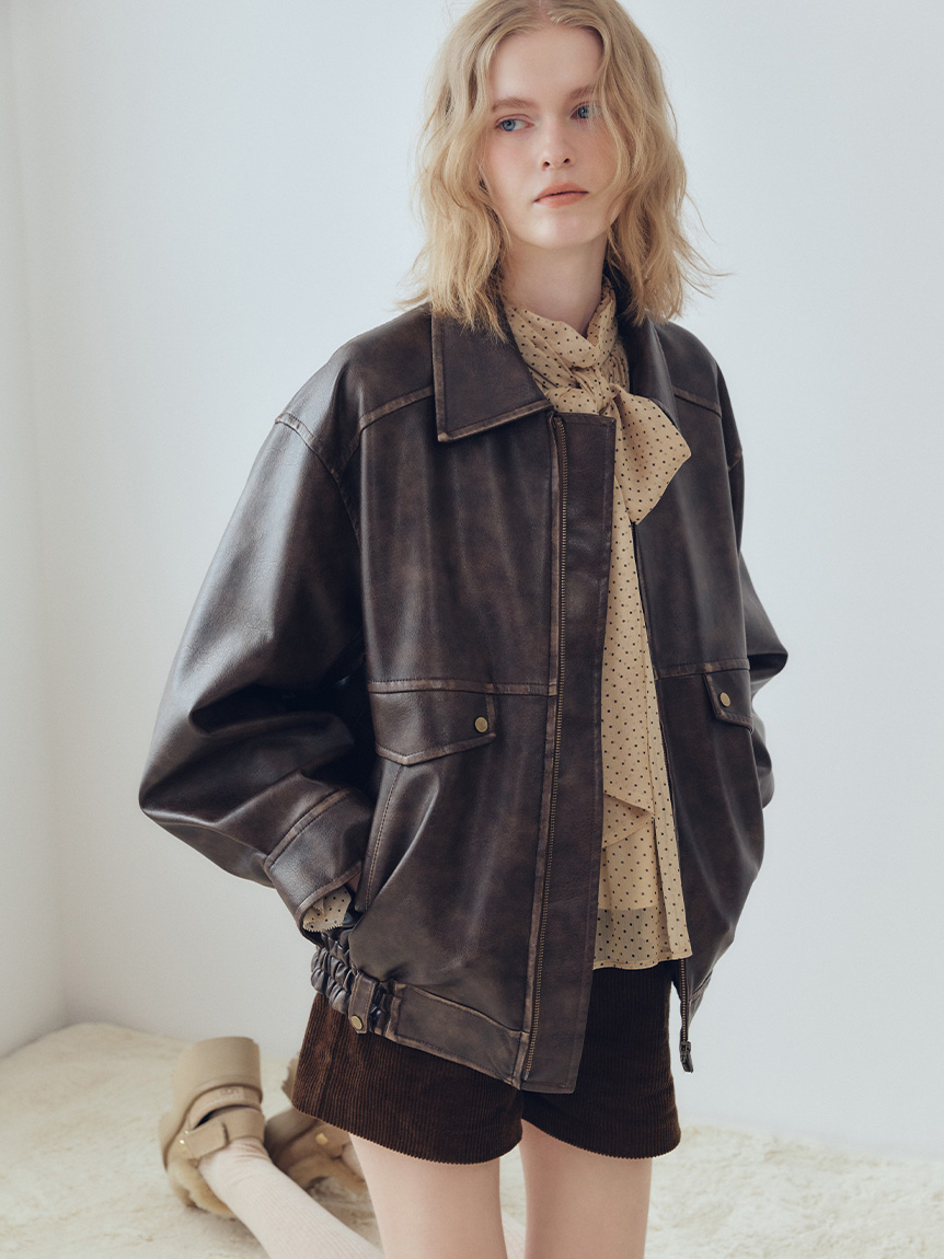 ヴィンテージフェイクレザーブルゾン(ブルゾン)｜アウター｜LILY