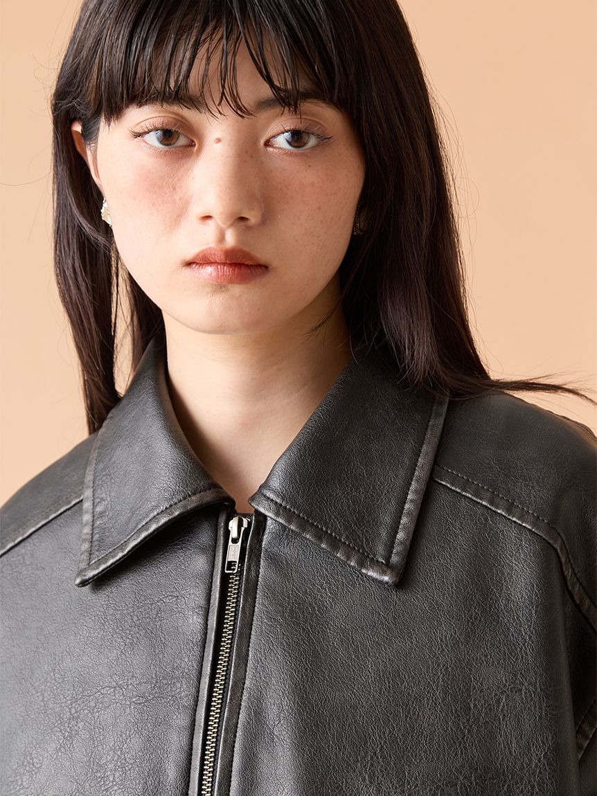 リリーブラウン　ヴィーガンレザージャケット　LILYBROWN リリーブラウン LILY BROWN ヴィンテージレザーブルゾン （BLK