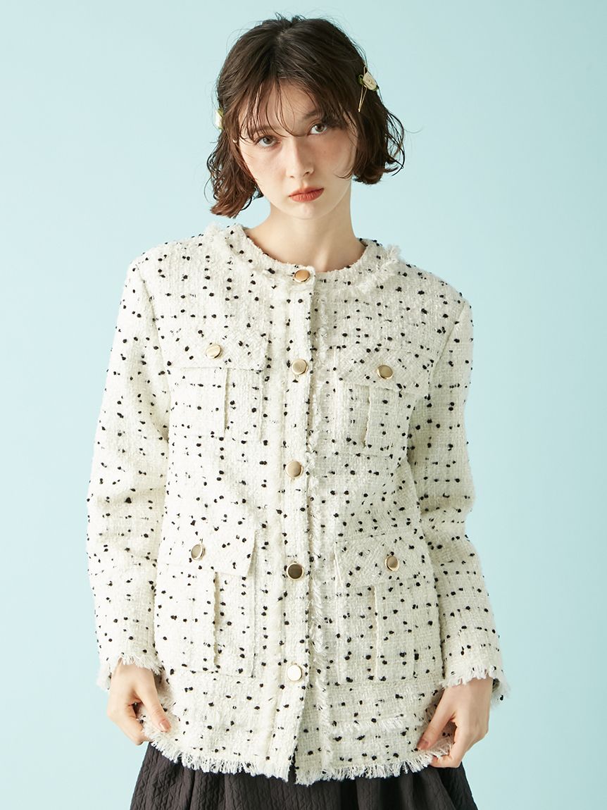 ノーカラーツイードジャケット(ジャケット)｜アウター｜LILY