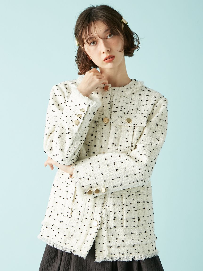 ノーカラーツイードジャケット(ジャケット)｜アウター｜LILY