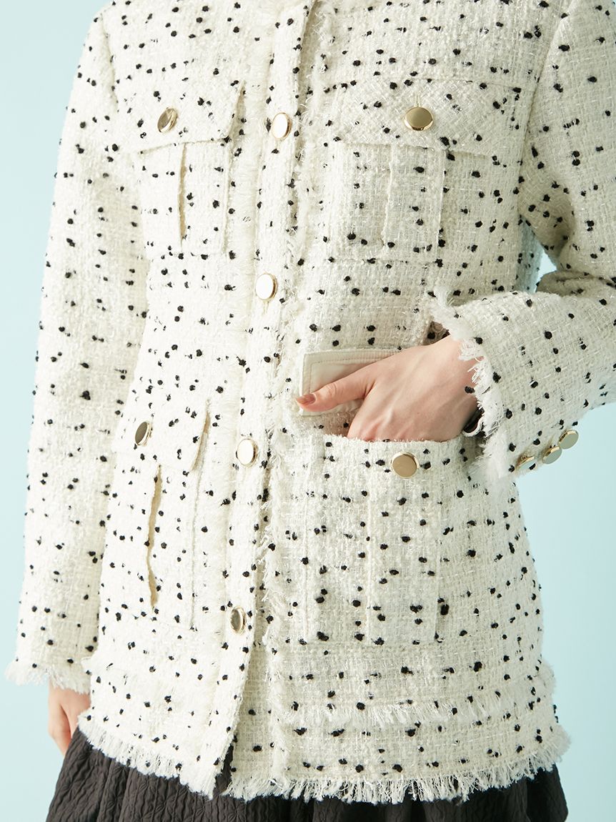 LILY BROWN アウター ノーカラージャケット　ツイードジャケット　白 LILY BROWN｜ノーカラーツイードジャケット | Rakuten Fashion