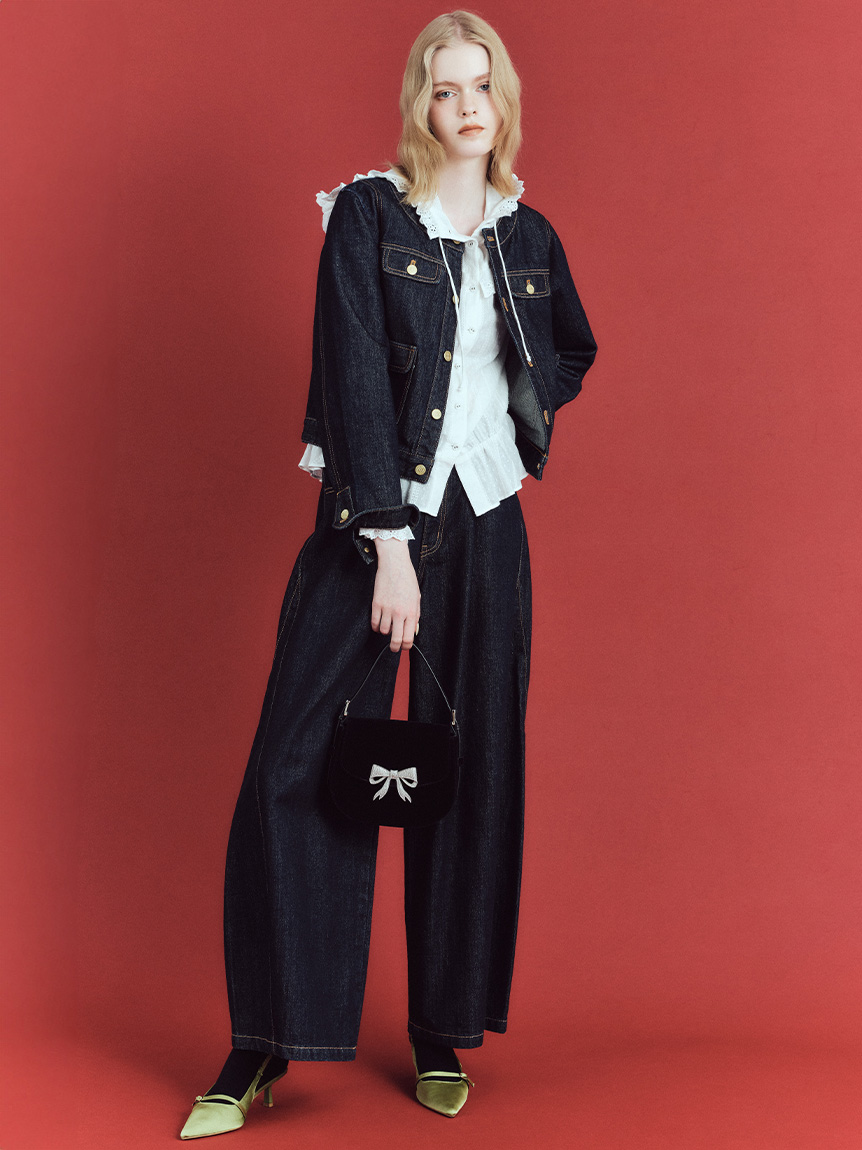 ノーカラークラシカルデニムジャケット(ジャケット)｜アウター