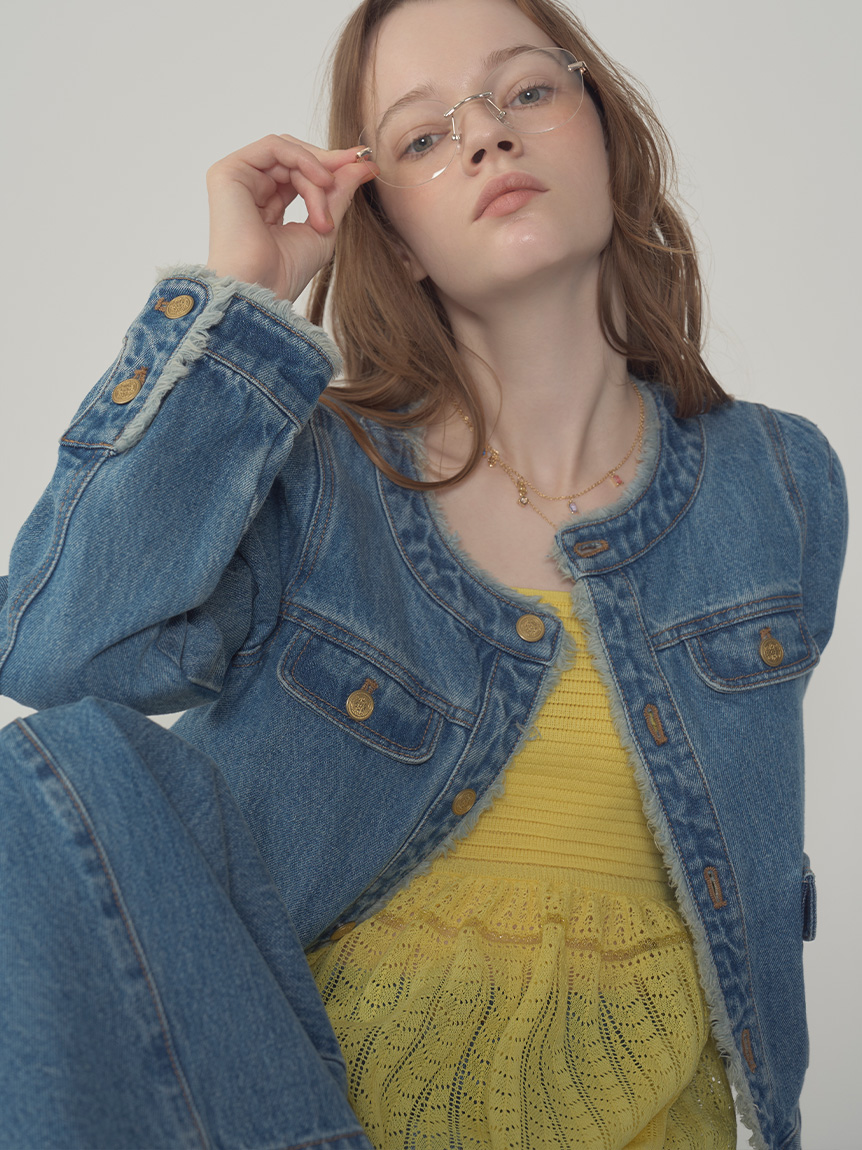 LILY BROWN ノーカラークラシカルデニムジャケット　ING完売品F LILY BROWN ノーカラークラシカルデニムジャケット ING完売品F