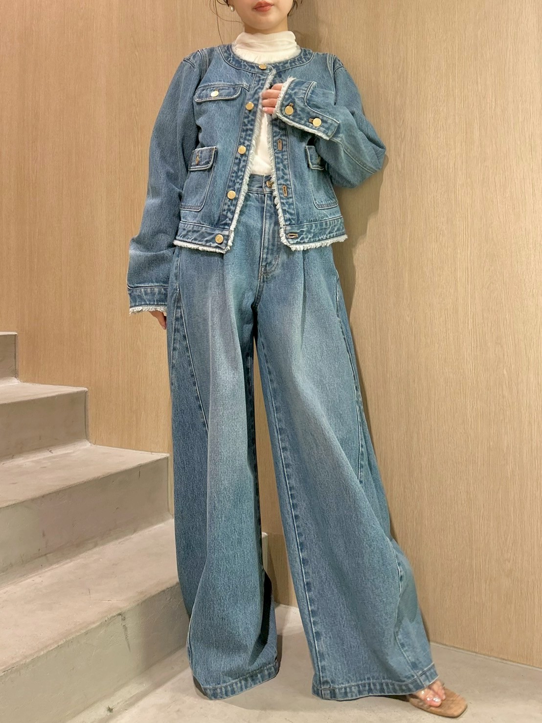 LILY BROWN⭐︎新品！半額以下！デニムジャケット、スカート　セットアップ！ ノーカラークラシカルデニムジャケット(ジャケット)｜アウター