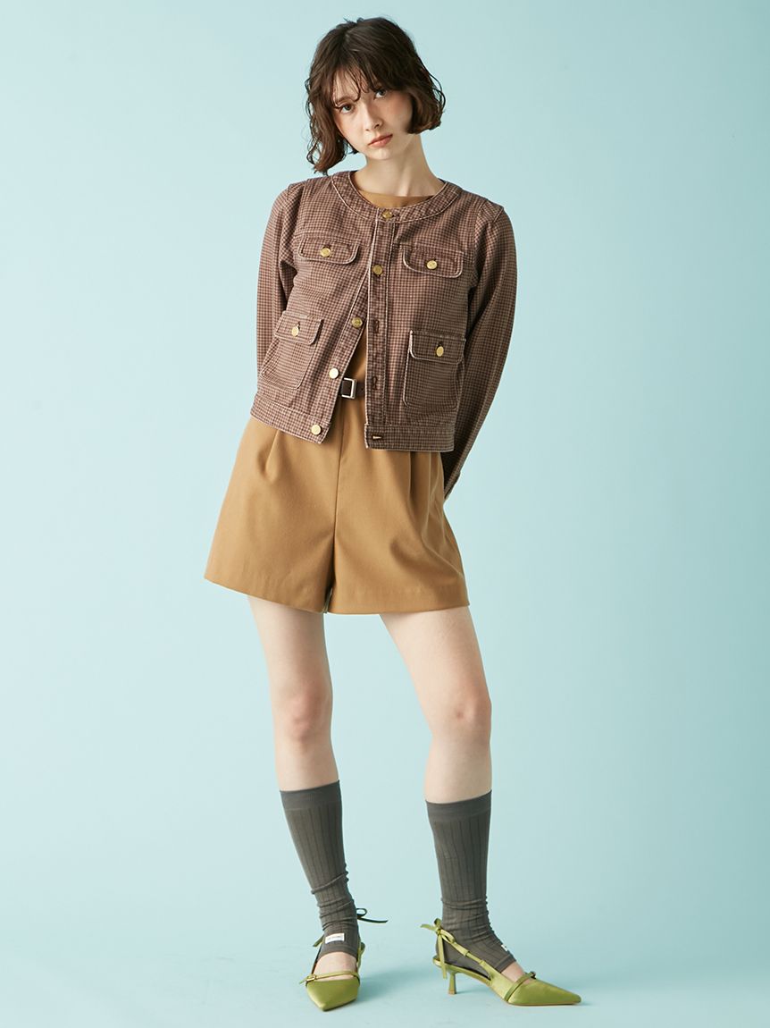 リリーブラウン  ノーカラー レザージャケット　ブラウン　新品・未使用　送料無料 リリーブラウン LILY BROWN ヴィンテージレザーブルゾン （BLK